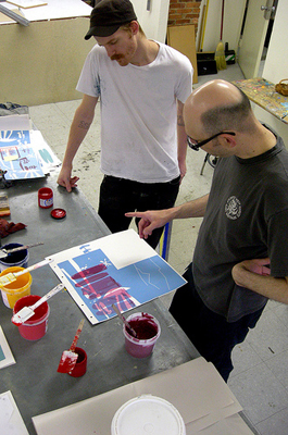 Image of printmaking work being done at Dolphin Press and Print